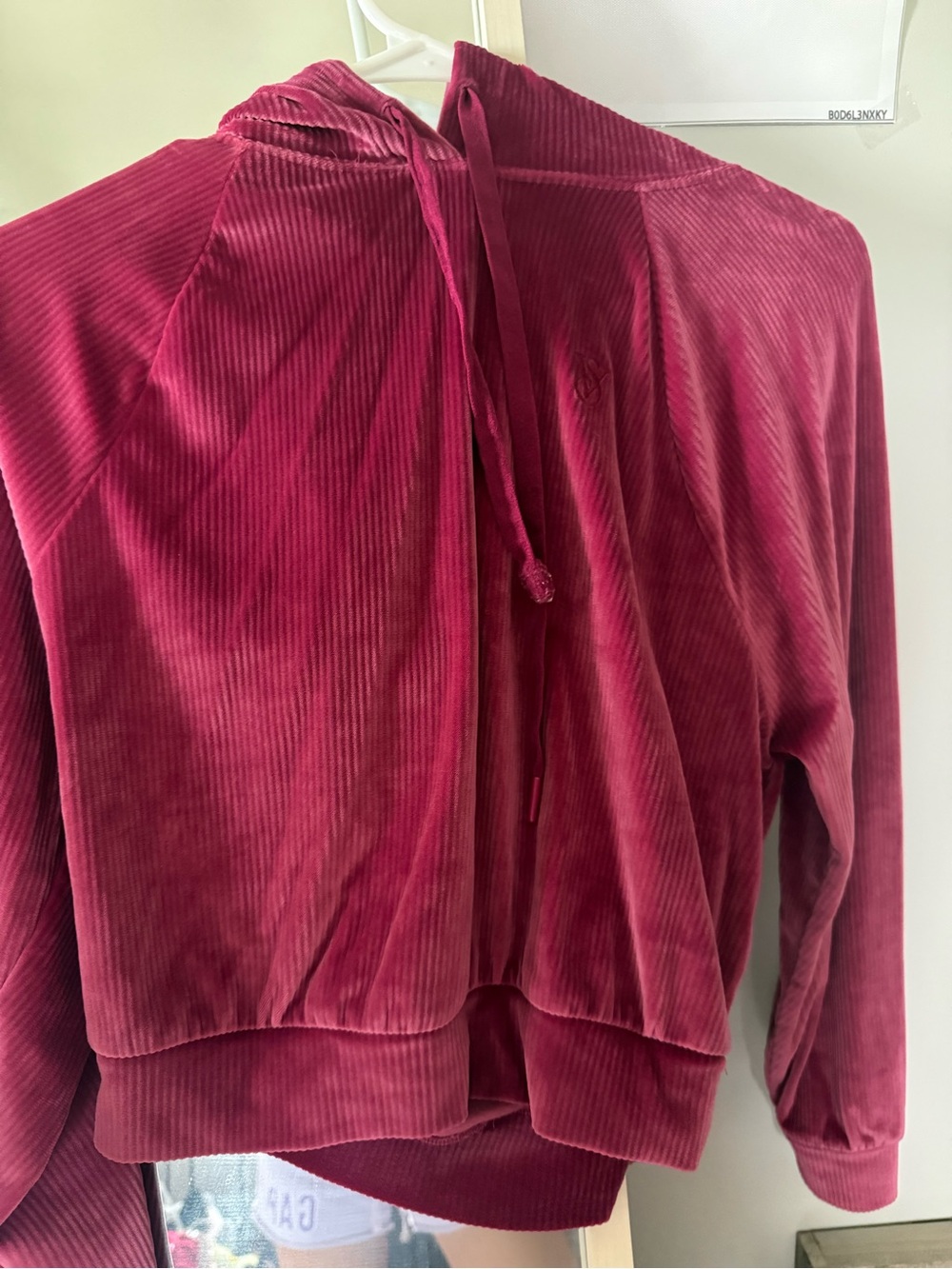 PINK Victoria's Secret Velvet Ribbed Zip Hoodie in Wine: Matching Sweatpants